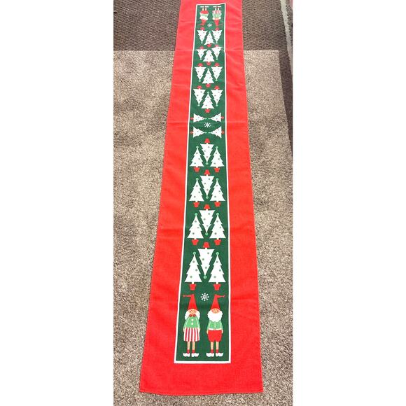 Swedish Style Christmas Table Runner Gnome and Tree Pattern Red/Green Holiday - Picture 4 of 7